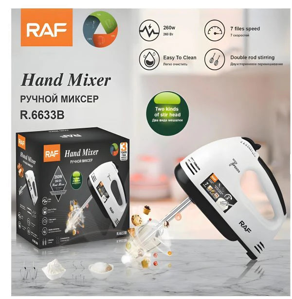 Food Mixer Electric Hand Whisk – 7 Speed Egg Beater with Stainless Steel Beaters & Dough Hooks