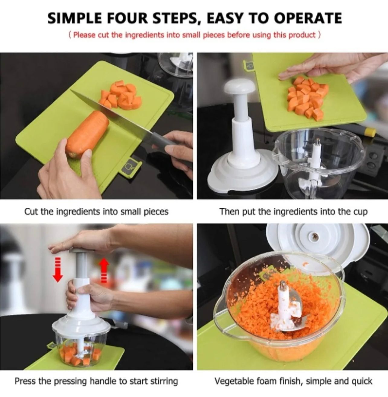 Hand Push Food Chopper & Mixer – Quick Vegetable Cutter
