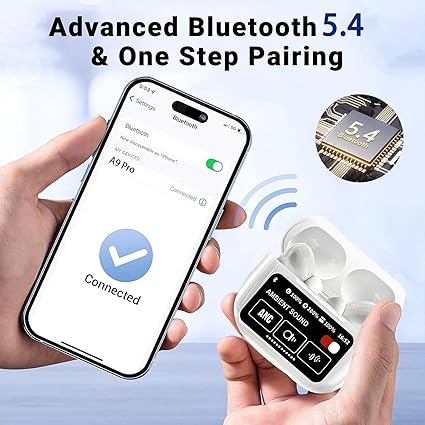 Wireless Earbuds Bluetooth 5.4 with Touch Screen, ANC/ENC Noise Cancelling, 40H Playtime ā Stereo Bass Headphones for iOS & Android