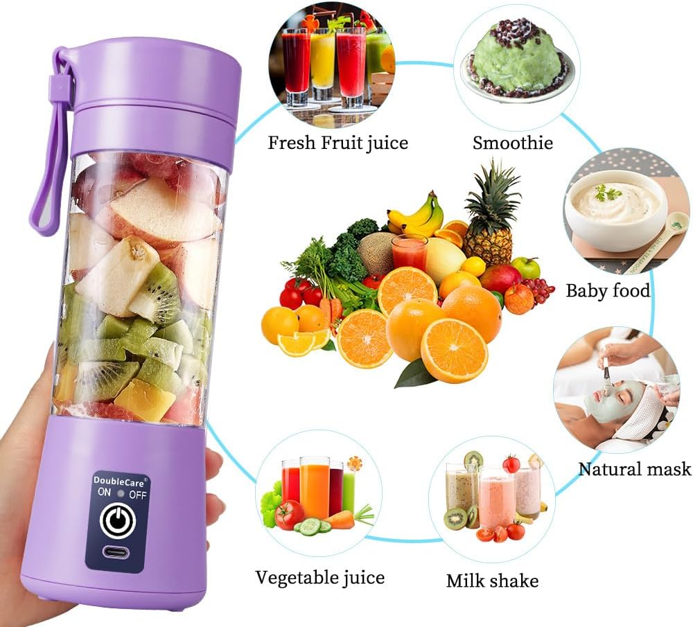Portable Juicer– USB Electric Juicer 380ml with 6 Blades | Shakes & Smoothies Maker (Light Purple)