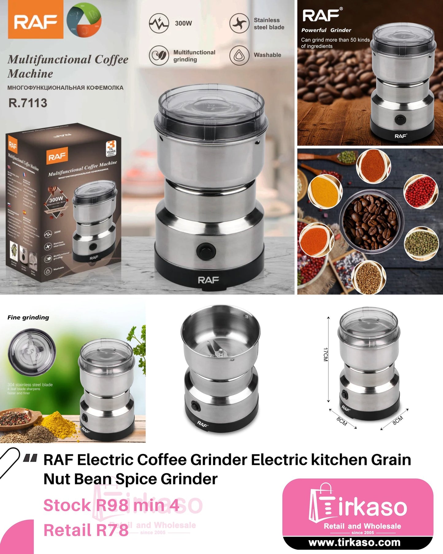 Stainless Steel Electric Dry Mill R.7113 – Spice, Masala & Coffee Grinder – 150W