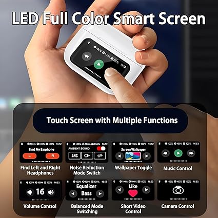 Wireless Earbuds Bluetooth 5.4 with Touch Screen, ANC/ENC Noise Cancelling, 40H Playtime ā Stereo Bass Headphones for iOS & Android