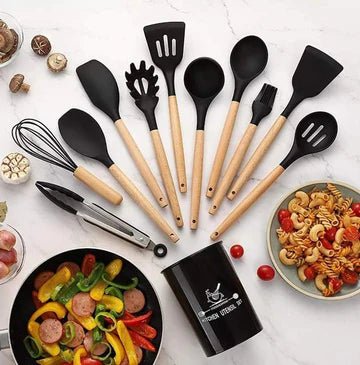 12 Pcs Premium Silicone Spoon Set  🔥 Heat Resistant | Non-Stick | Durable