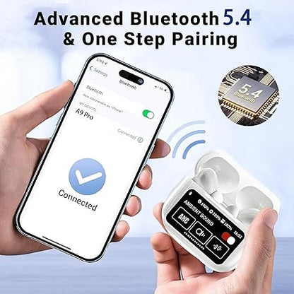Wireless Earbuds Bluetooth 5.4 with Touch Screen, ANC/ENC Noise Cancelling, 40H Playtime – Stereo Bass Headphones for iOS & Android