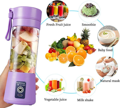 Portable Juicer– USB Electric Juicer 380ml with 6 Blades | Shakes & Smoothies Maker (Light Purple)