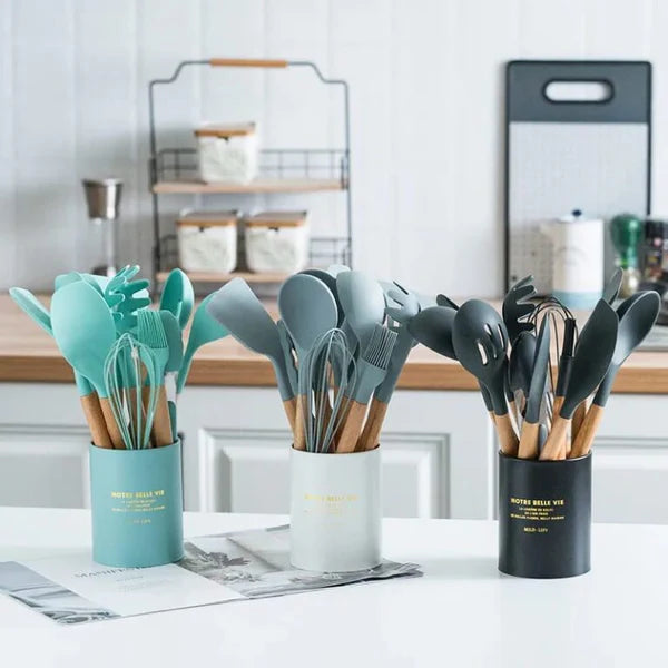 12 Pcs Premium Silicone Spoon Set  🔥 Heat Resistant | Non-Stick | Durable