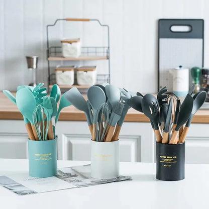 12 Pcs Premium Silicone Spoon Set  🔥 Heat Resistant | Non-Stick | Durable