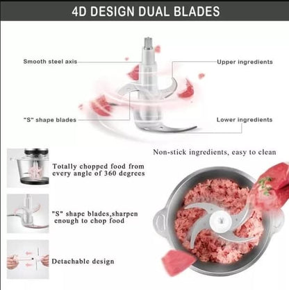 Food Processor & Veg + Meat Chopper   ⚡ 2 Litre Stainless Steel Bowl | 1000W Power