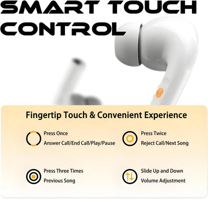 Wireless Earbuds Bluetooth 5.4 with Touch Screen, ANC/ENC Noise Cancelling, 40H Playtime – Stereo Bass Headphones for iOS & Android