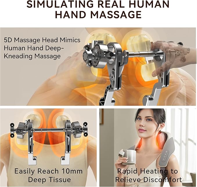 Neck & Shoulder Massager with Heat – Deep Tissue Kneading Electric Pain Relief for Men & Women