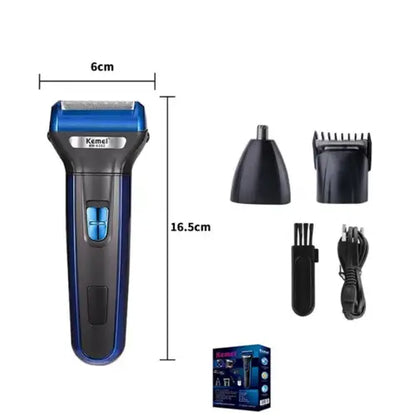 Kemei 3-in-1 Rechargeable Trimmer – Hair, Beard & Nose/Ear Grooming