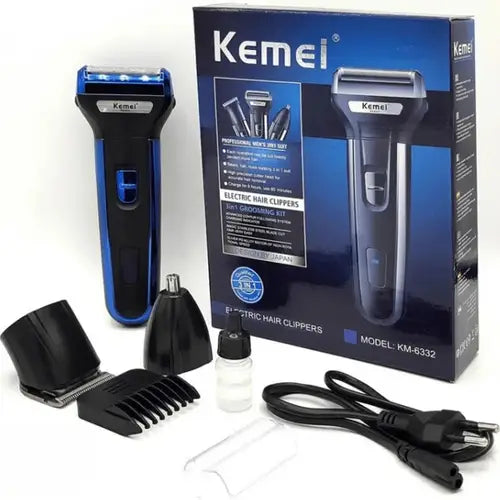 Kemei 3-in-1 Rechargeable Trimmer – Hair, Beard & Nose/Ear Grooming