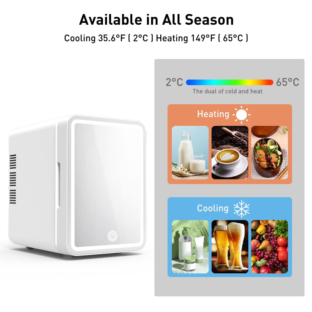Portable Mini Fridge 4L with Mirror & LED – Skincare, Makeup & Cosmetics Refrigerator