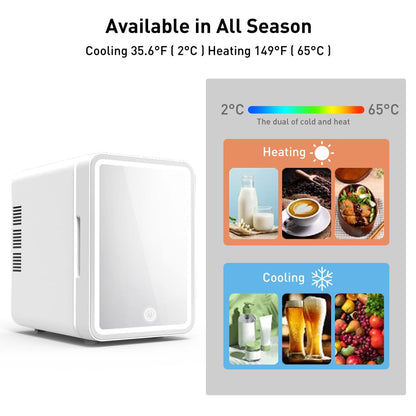 Portable Mini Fridge 4L with Mirror & LED – Skincare, Makeup & Cosmetics Refrigerator
